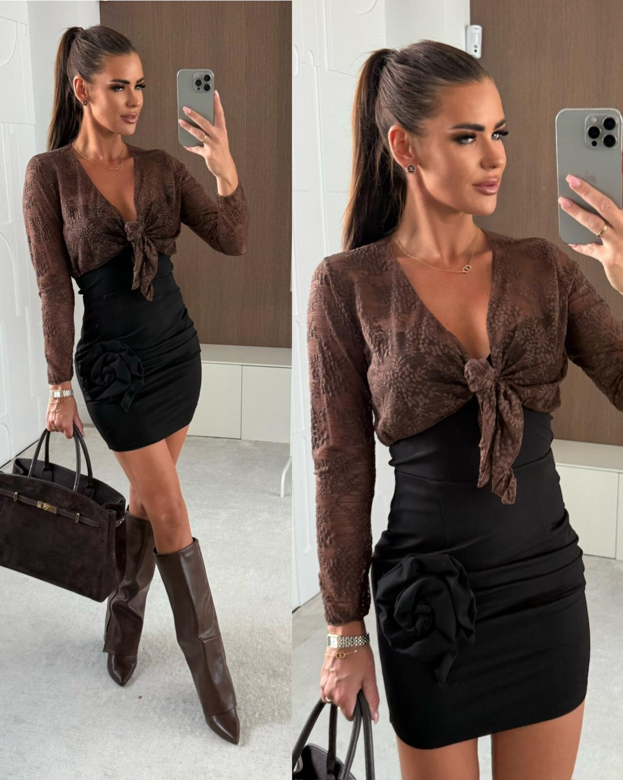 Top Tami koronkowy czekoladowy