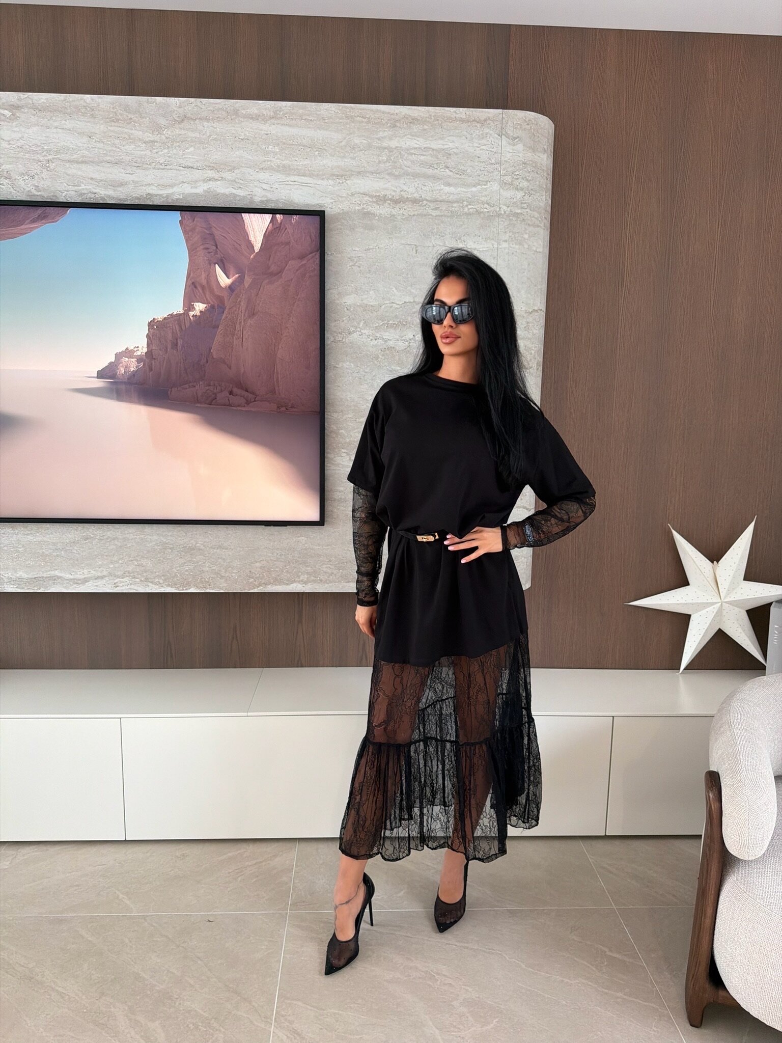 Sukienka Livorno bawełniana z koronką czarna