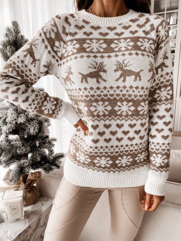 Sweter Eric reindeers beżowo-biały 