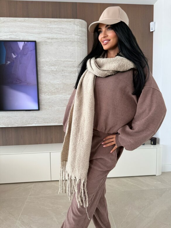 Scarf Floriane with fringes beige