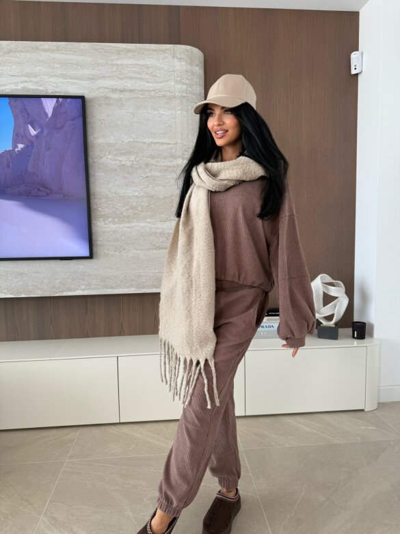 Scarf Floriane with fringes beige