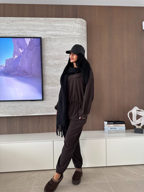 Scarf Floriane with fringes black