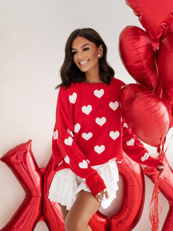 Sweter Valentine's Day czerwono-biały