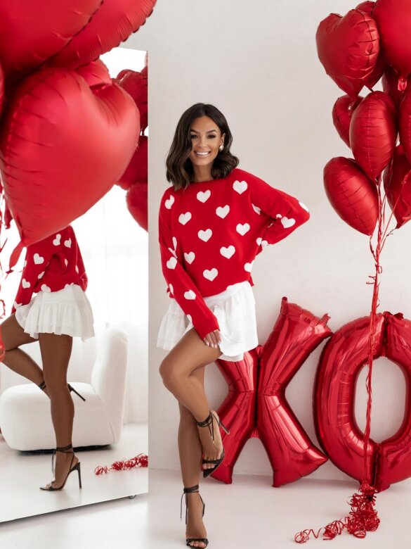 Sweter Valentine's Day czerwono-biały