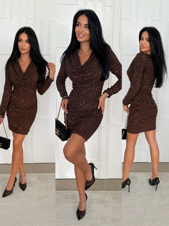 Dress Solisse with sequins brown