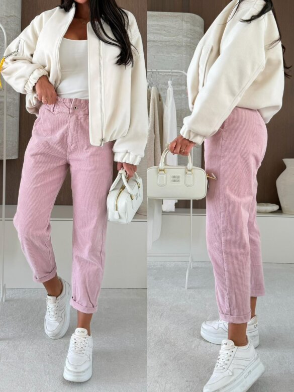 Spodnie Luvie sztruksowe pudrowe