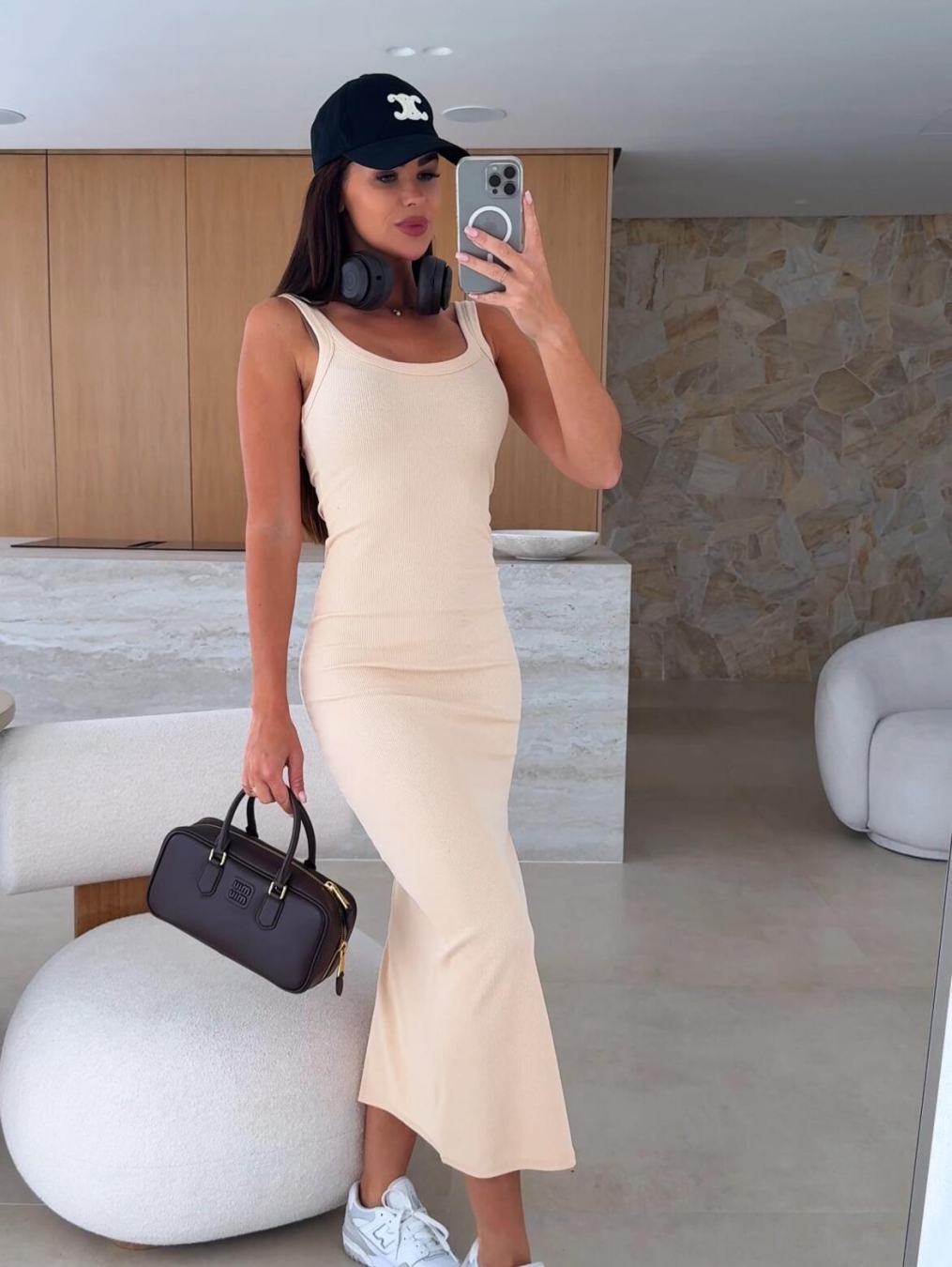 Dress Soline midi ribbed peach | Varlesca