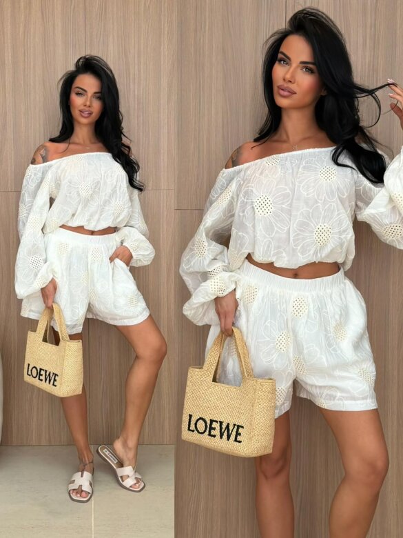 Komplet 2w1 Lanive ażurowy ecru 