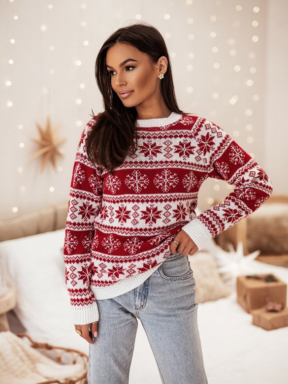 Sweter Christmas Snowy Dream biało-czerwony 