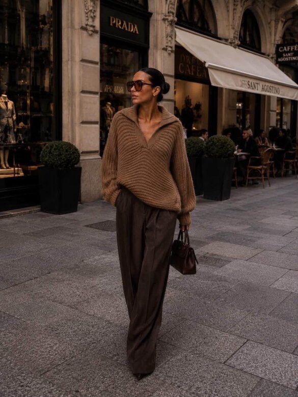 Sweter Cayen z wełną czekoladowy 