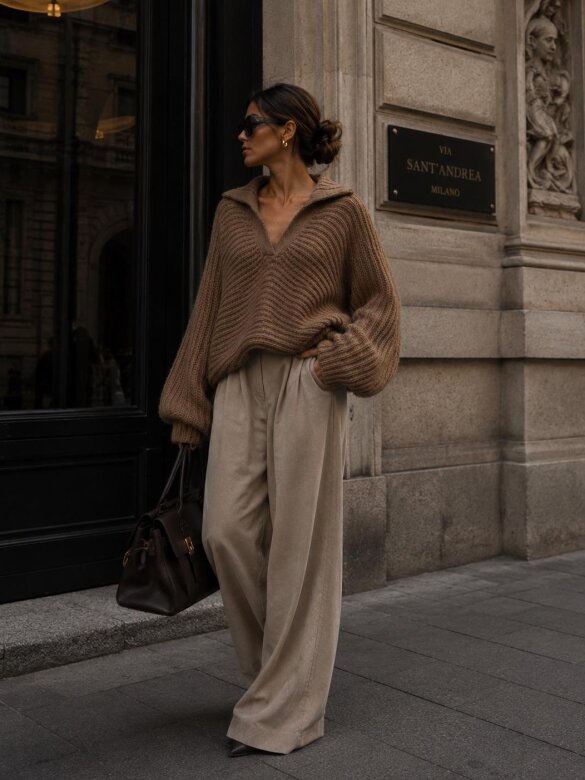 Sweter Cayen z wełną czekoladowy 