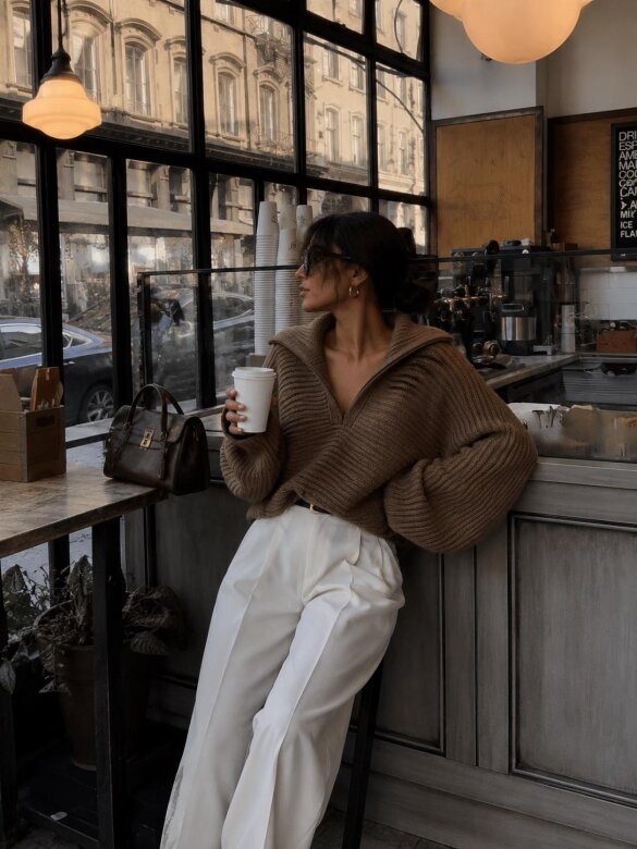 Sweter Cayen z wełną czekoladowy 