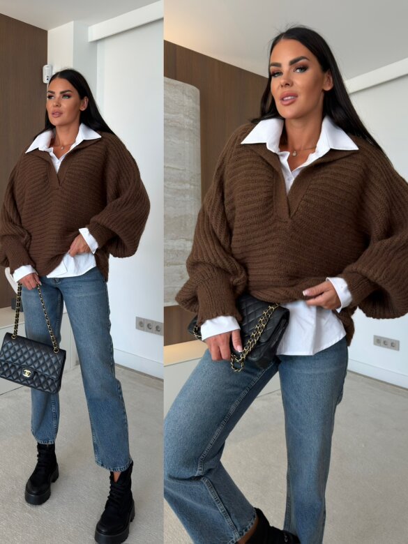 Sweter Cayen z wełną czekoladowy 