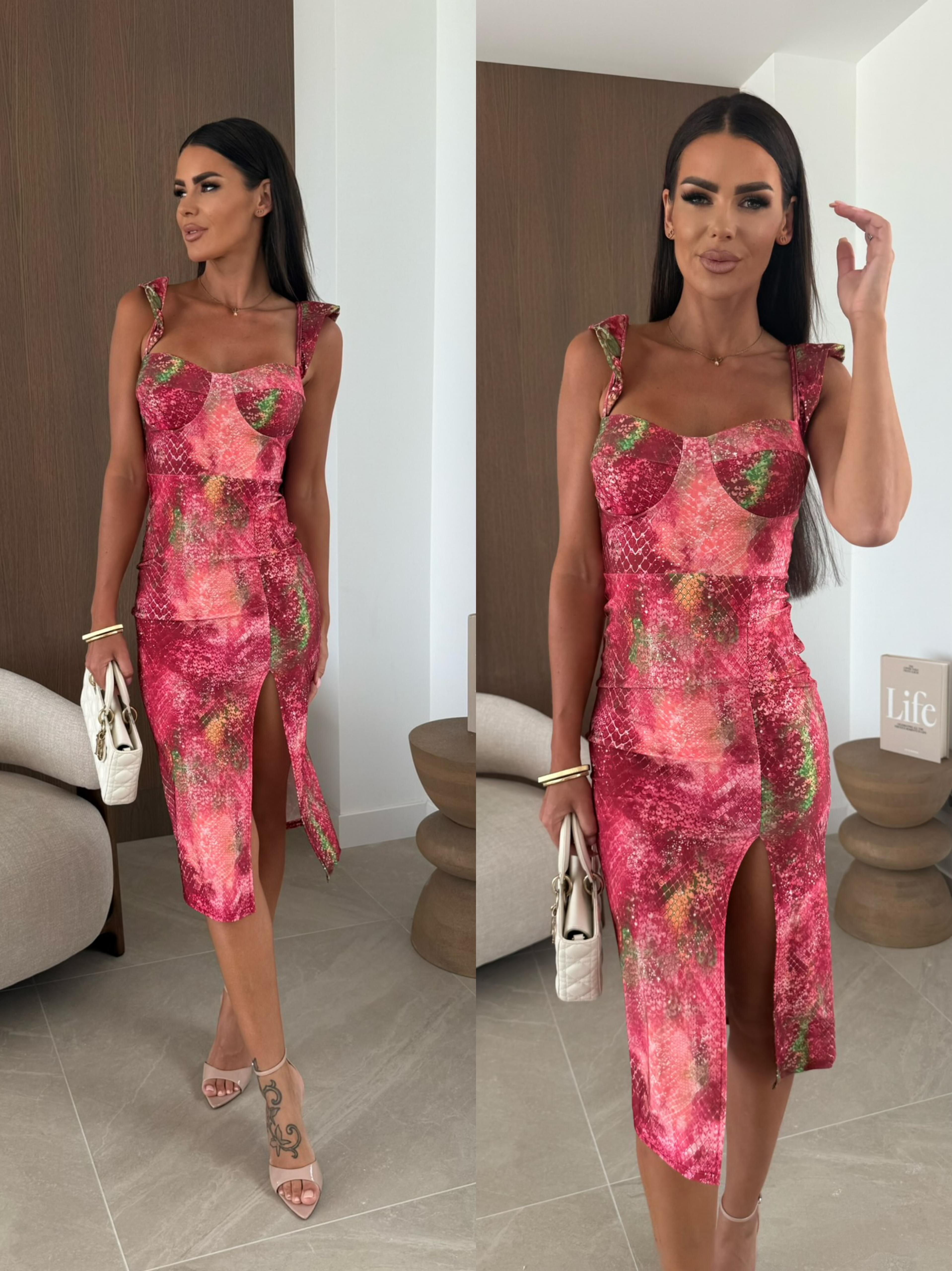 Sukienka Rosemarry animal print bordowa 