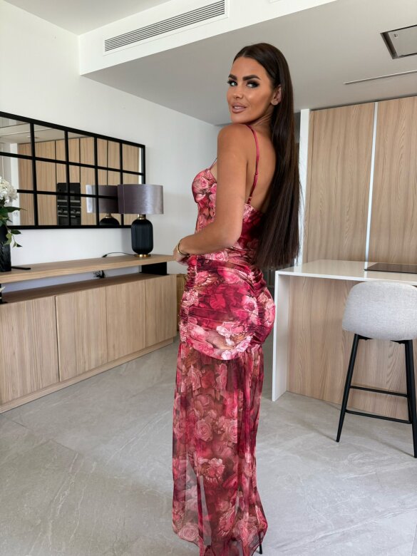 Sukienka Asadora maxi w róże czerwona