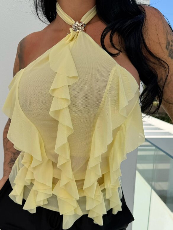 Top Andelmo z falbankami butter yellow