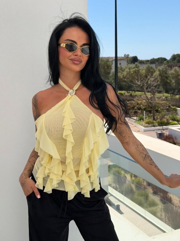 Top Andelmo z falbankami butter yellow