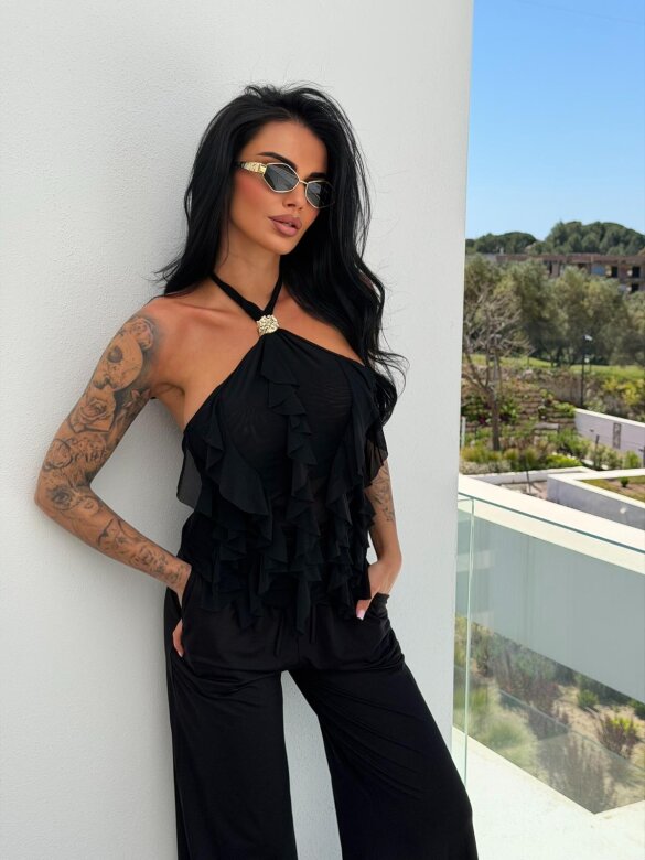 Top Andelmo z falbankami czarny 