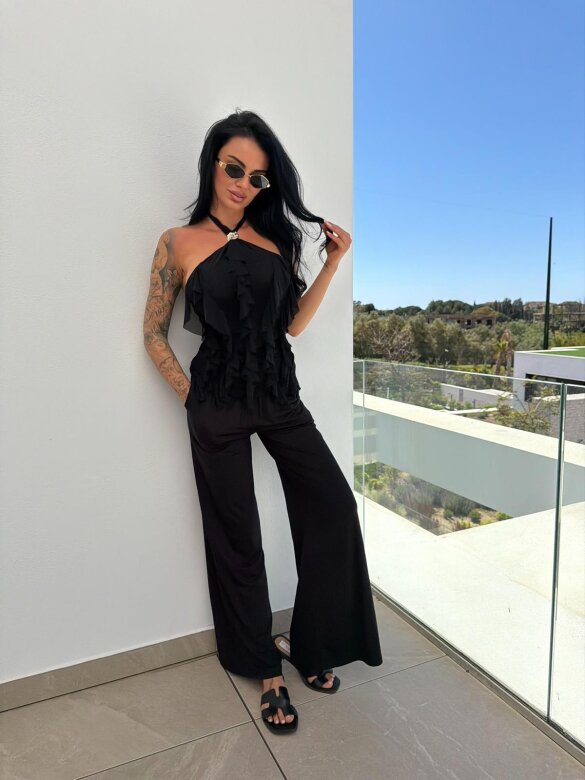 Top Andelmo z falbankami czarny 