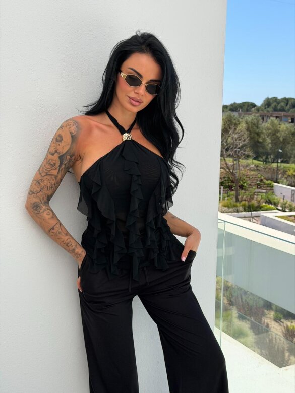 Top Andelmo z falbankami czarny 