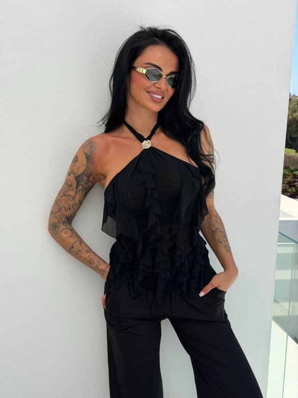 Top Andelmo z falbankami czarny 