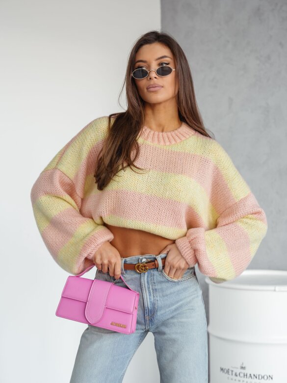 Sweter Arline w paski żółto-pudrowy