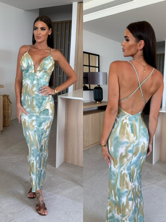 Sukienka Luna maxi w print zielona