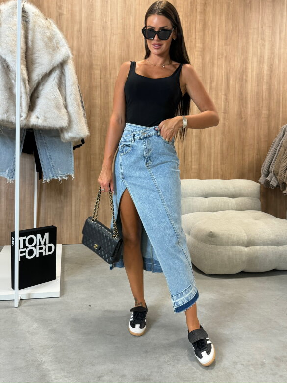 Spódnica Zoey jeans midi jasnoniebieska