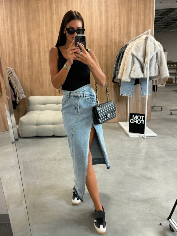 Spódnica Zoey jeans midi jasnoniebieska