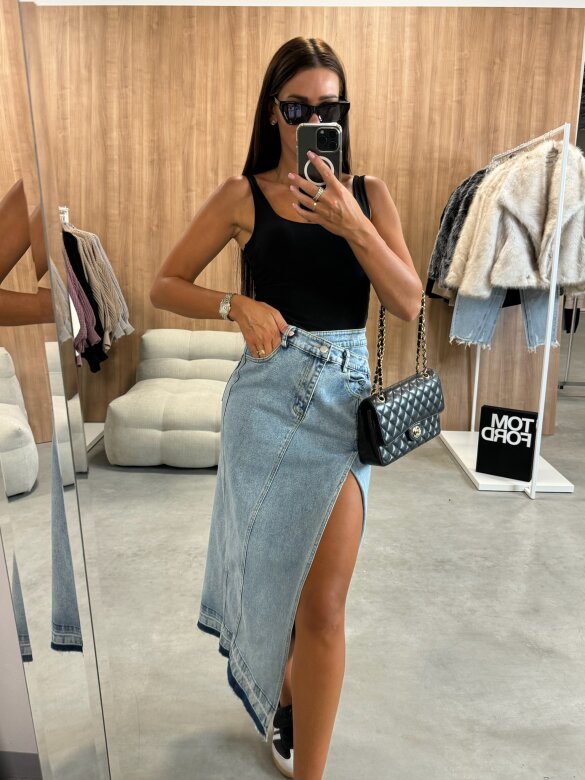 Spódnica Zoey jeans midi jasnoniebieska