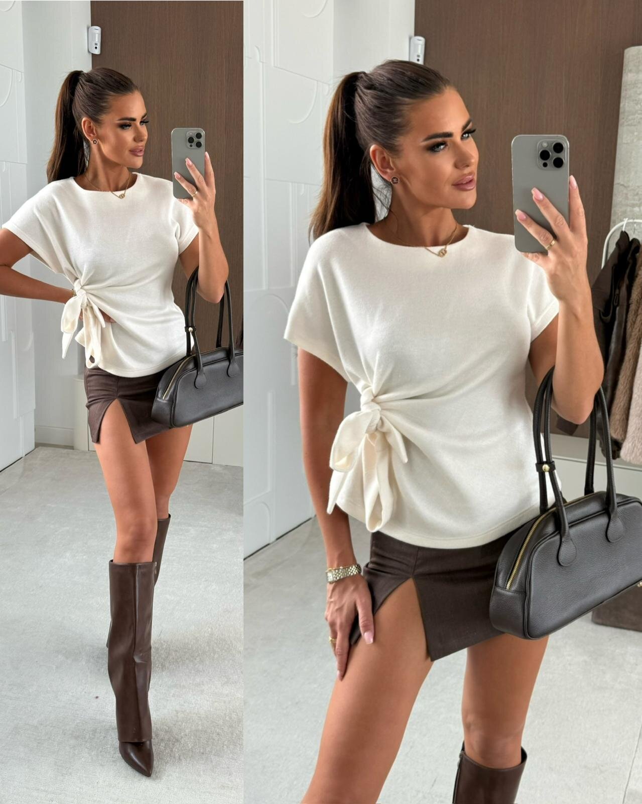 Bluzka Maido z wiązaniem śmietankowa 