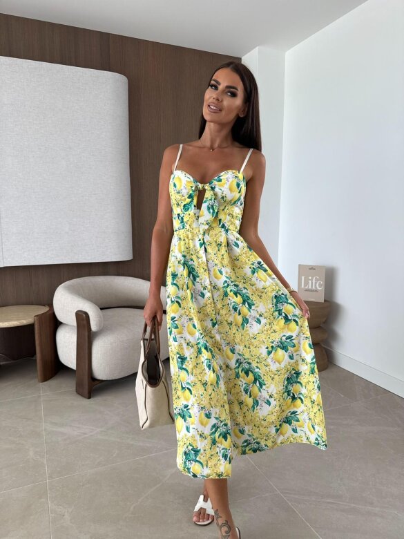 Sukiena Florita midi w cytryny zielono-żółta
