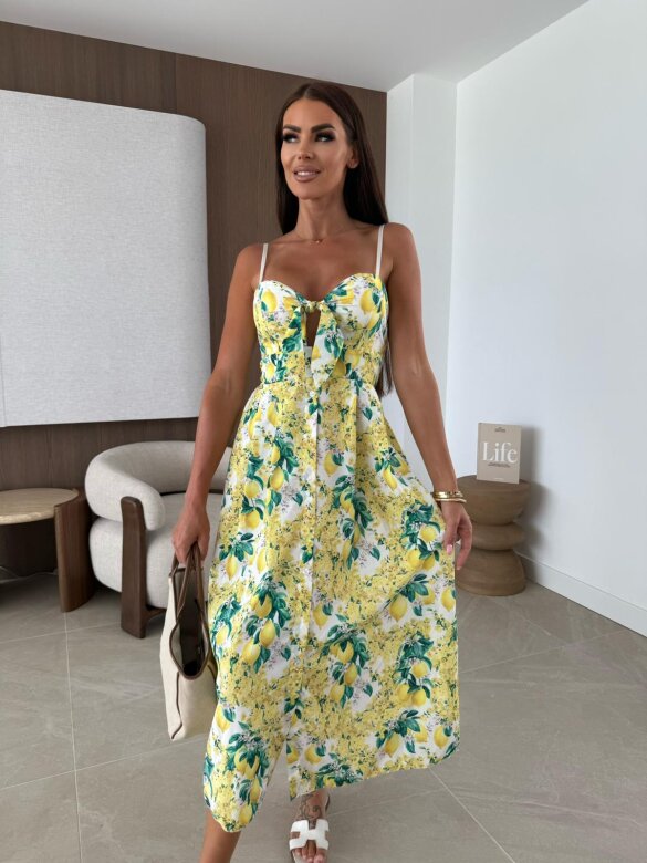 Sukiena Florita midi w cytryny zielono-żółta