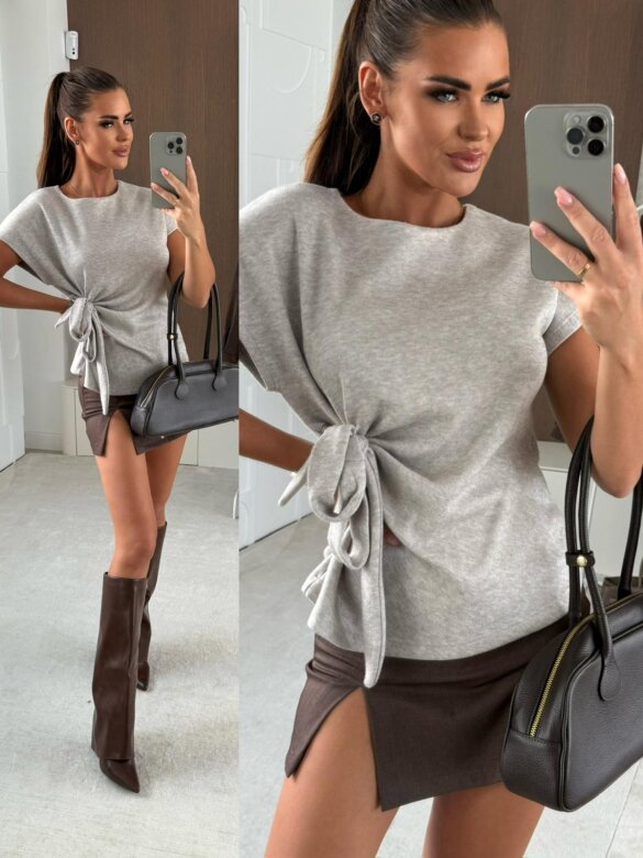 Bluzka Maido z wiązaniem melanż beż