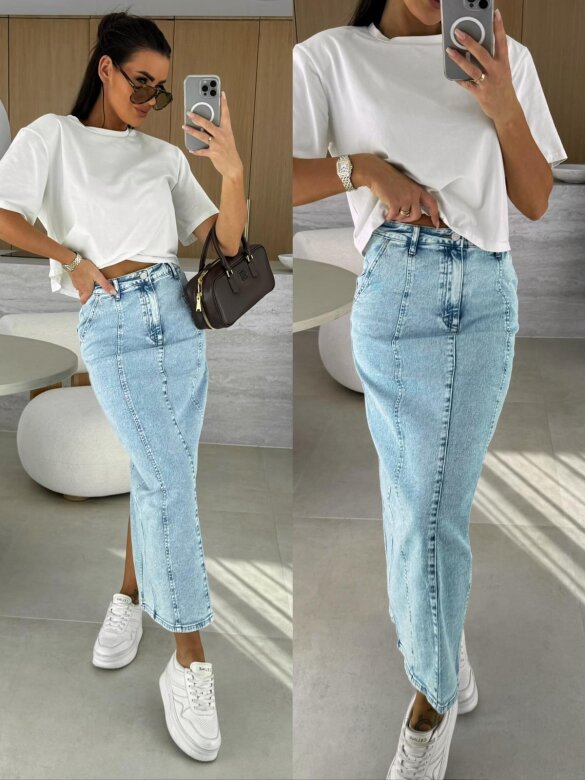 Spódnica Teri jeans midi jasnoniebieska