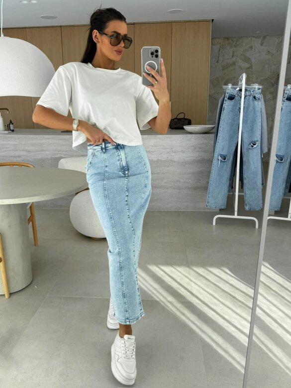 Spódnica Teri jeans midi jasnoniebieska