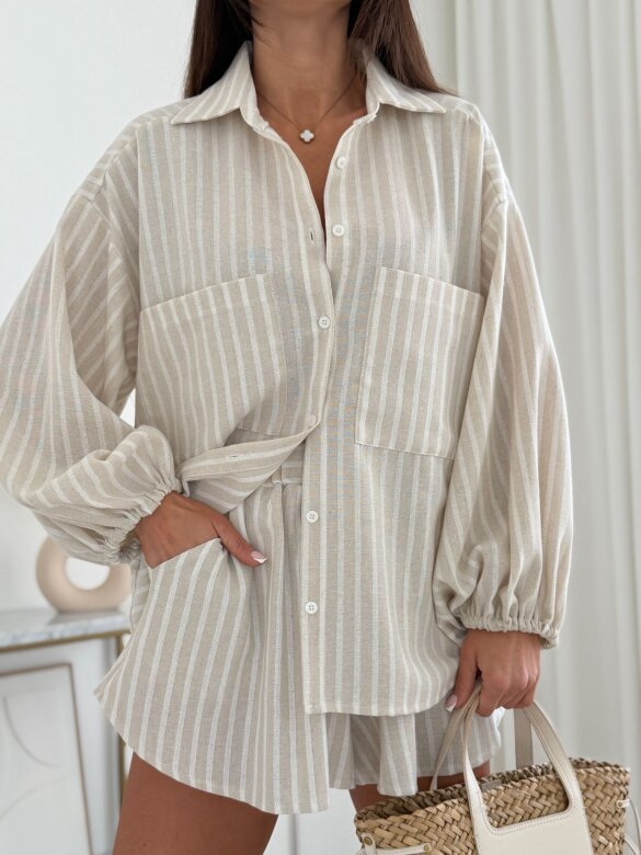 Set 2in1 Tesorio striped cotton latte-white