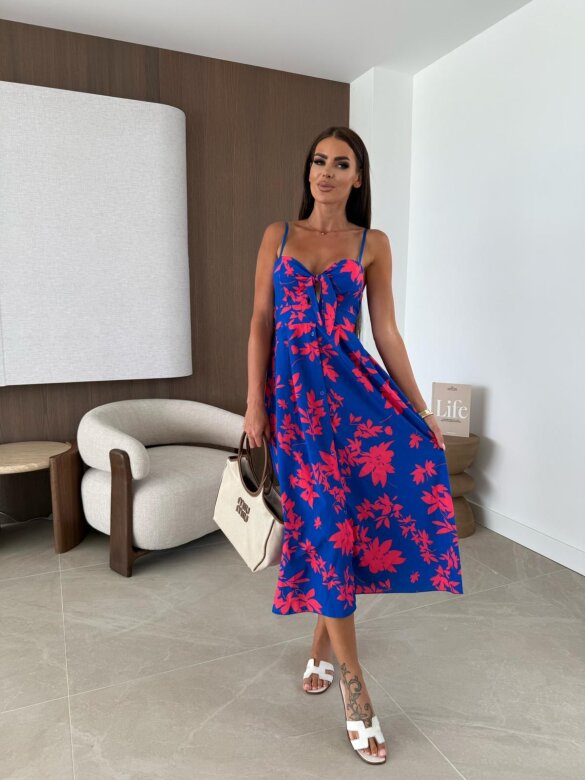 Sukiena Florita midi chabrowa-fuksja