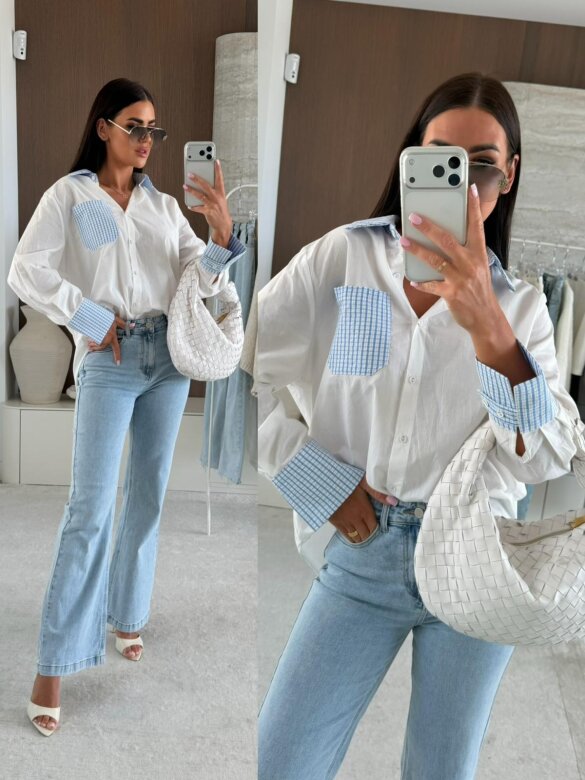 Koszula Quadretti biało-niebieska 