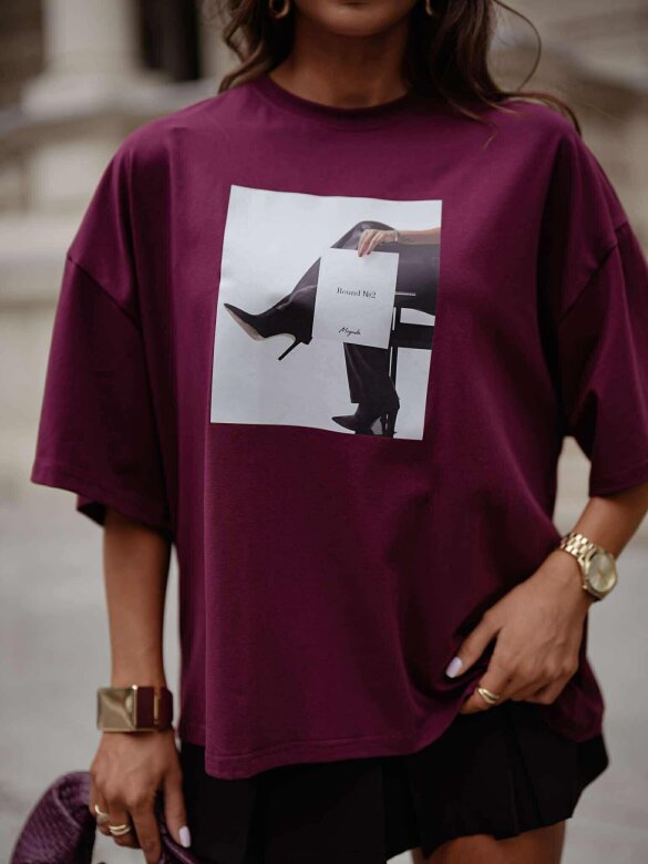 T-shirt Round bordowy 