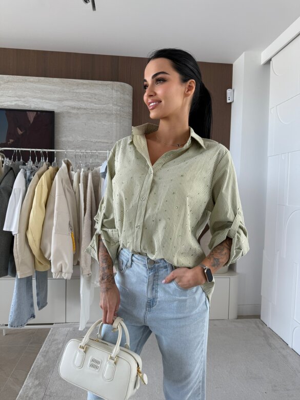 Koszula Righe w paski pistacjowo-ecru