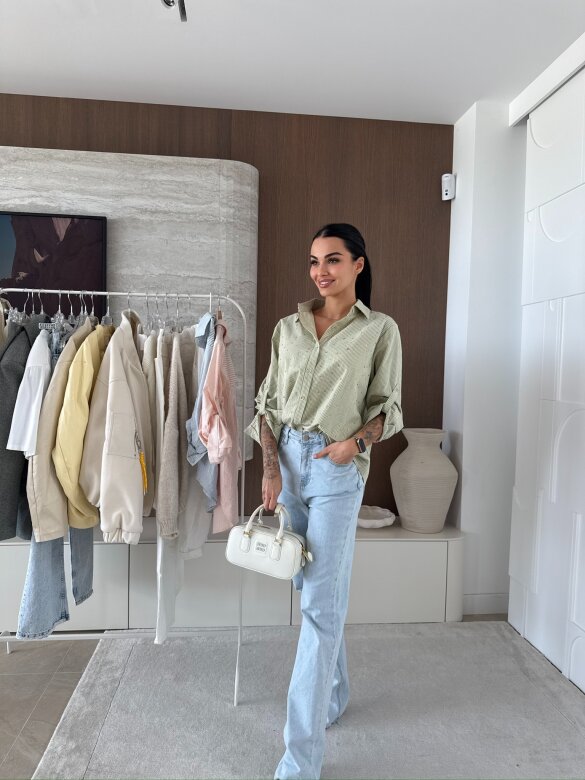 Koszula Righe w paski pistacjowo-ecru