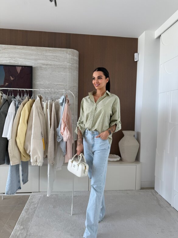 Koszula Righe w paski pistacjowo-ecru