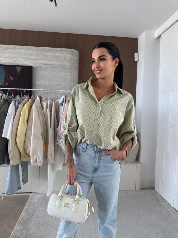 Koszula Righe w paski pistacjowo-ecru