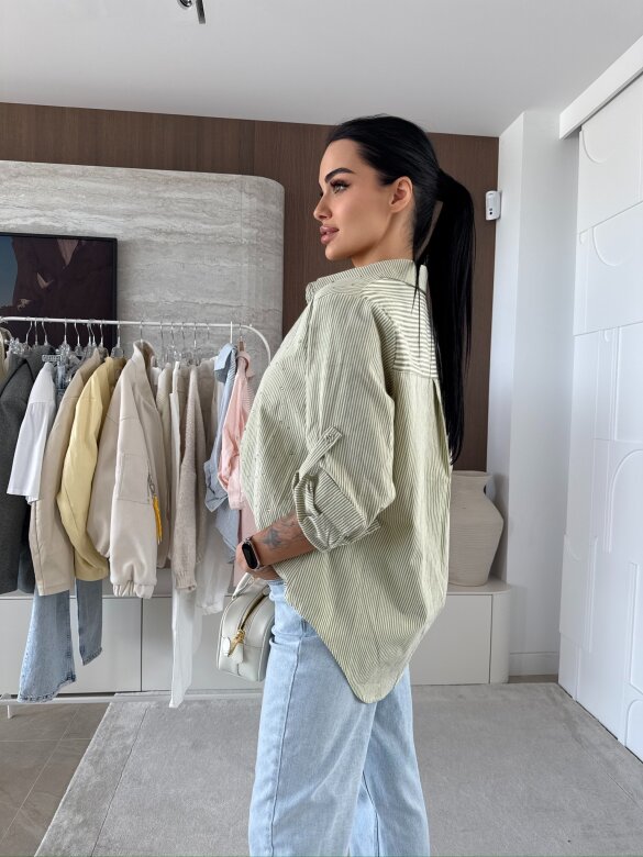 Koszula Righe w paski pistacjowo-ecru