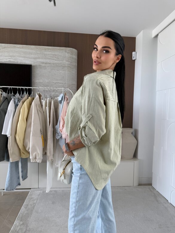 Koszula Righe w paski pistacjowo-ecru