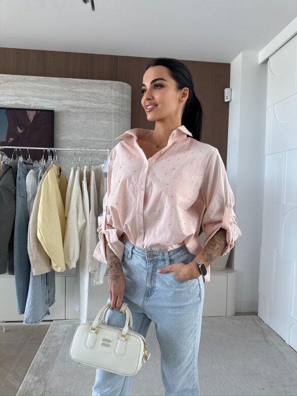 Koszula Righe w paski pudrowo-ecru