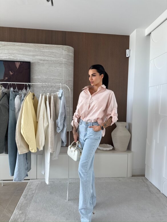 Koszula Righe w paski pudrowo-ecru