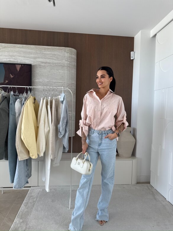 Koszula Righe w paski pudrowo-ecru