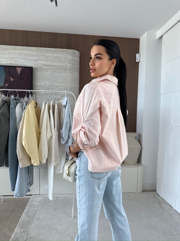 Koszula Righe w paski pudrowo-ecru